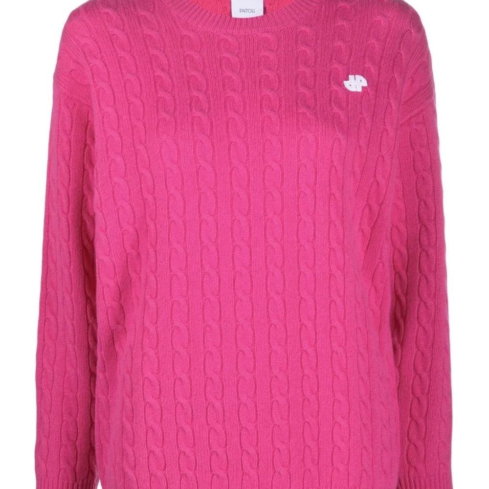 Patou Logo Pink Cable Knit Sweater
